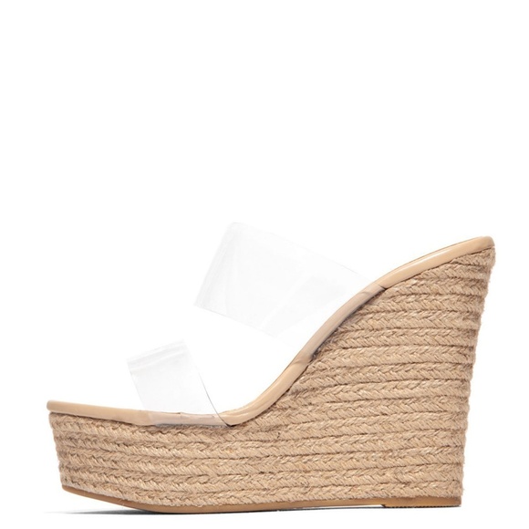 SZ 10 Clear Nude Open Toe Espadrille Wedge Sandals - Picture 7 of 8